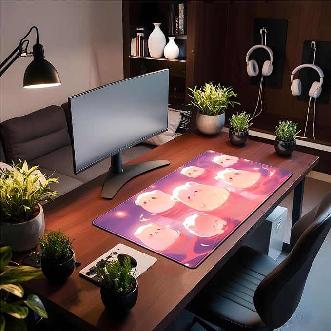 Kawaii Pastel Pink Desk Mat Cute Cat Large Mouse Pad Desk Pad Large Mouse and - Image 2