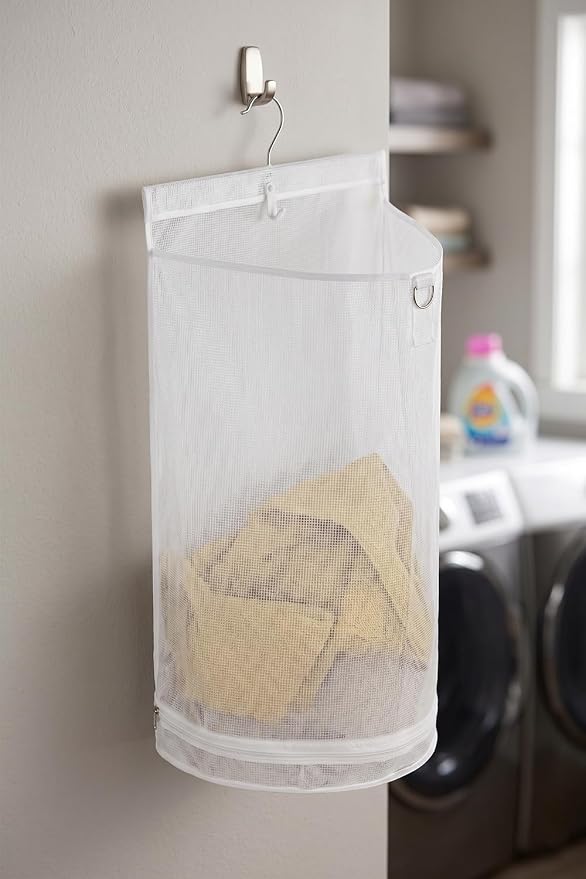 ALYER Hanging Semi Round Storage Mesh Bag, Collapsible Laundry Hamper Basket - Image 6