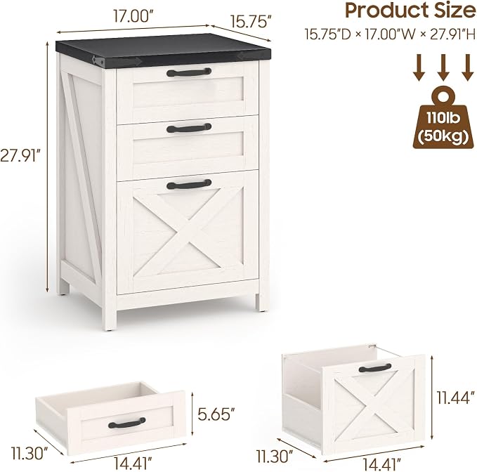 Farmhouse File Cabinet with 3 Drawers - Image 3