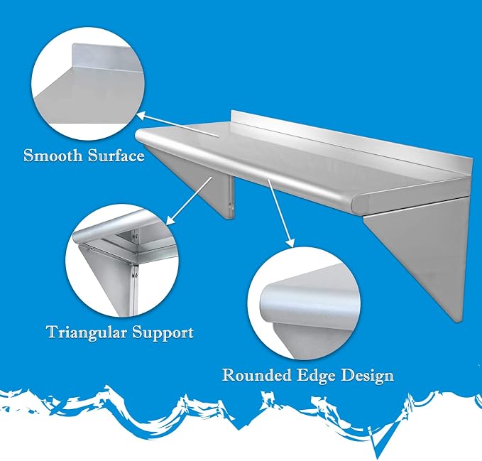 12''x36'' Wall Mounted Stainless Steel Shelf NSF Commercial Metal Wall Mount - Image 6