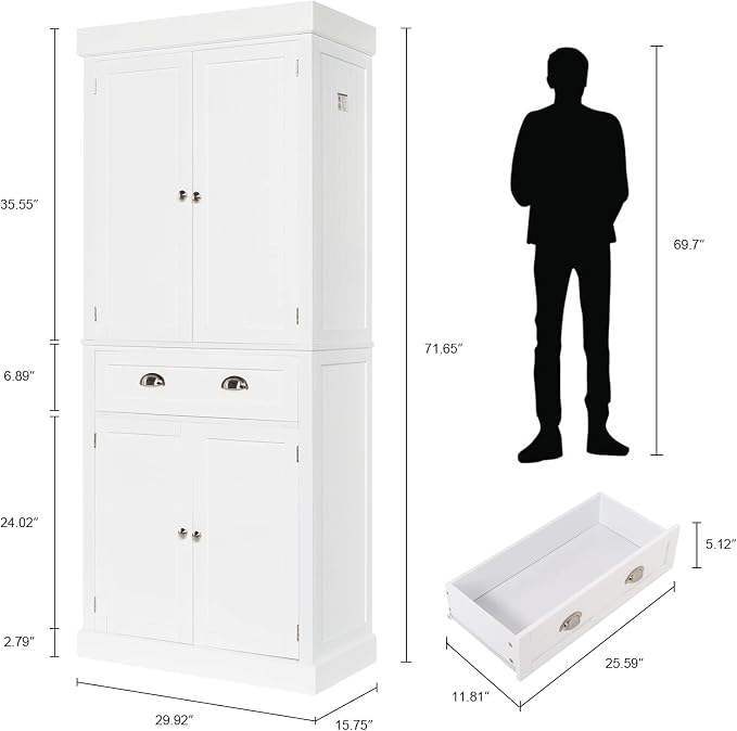 VINGLI 71-Inch White Storage Cabinets - Image 2