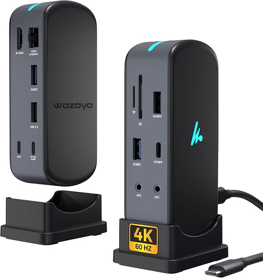 Type C 12 in 1 Wozoyo Docking Station, 4K@60Hz HDMI, Gigabit Ethernet 2XType-C by Wozoyo