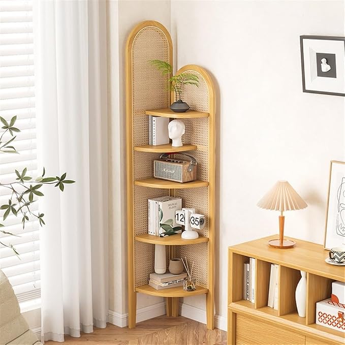 5-Tier Corner Shelf Bookcase, Fan-Shaped Corner Shelf Unit, Wood Frame & Resin - Image 7