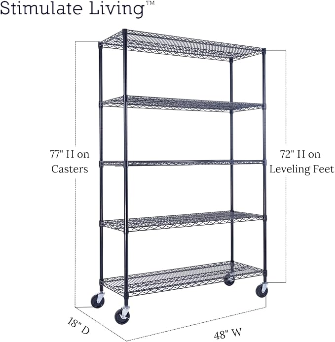 48"x18"x72" PRIME HEAVY DUTY Black 5-Tier Wire Shelving NSF 4000 LBS MAX - Image 2
