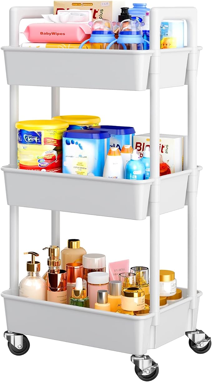 Pipishell 3 Tier Rolling Cart Organizer, Plastic Rolling Cart by Pipishell