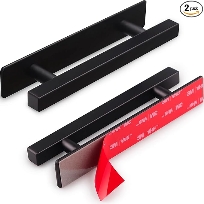 RVPEKUPE 2 Pack Self Adhesive Cabinet Handles Matte Black No Drill Drawer Pulls by RVPEKUPE