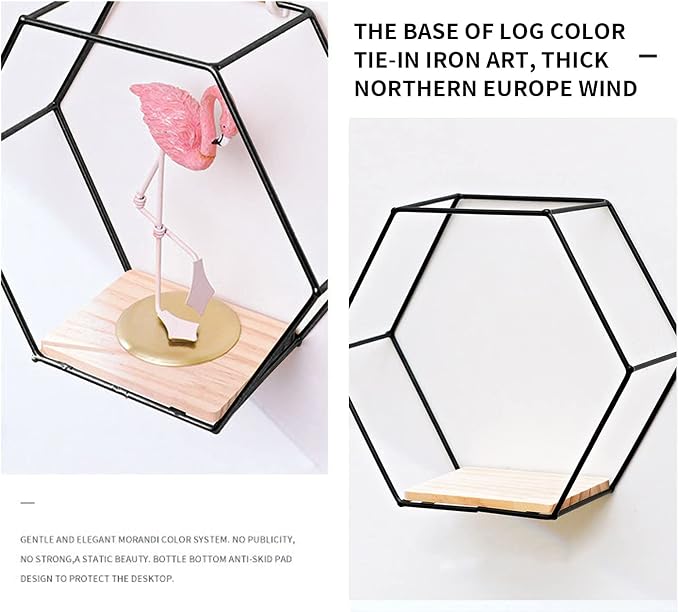 Wall Mounted Hexagonal Floating Shelves Black Set of 3 in Different Sizes - Image 6