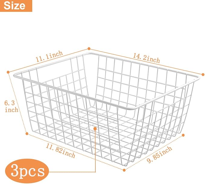 3 Pack Freezer White Wire Baskets - Image 2