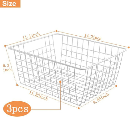 3 Pack Freezer White Wire Baskets - Image 2