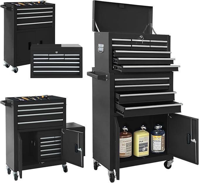 13-Drawer Double Doors Handle Rolling Tool Chest, 2 in 1 Detachable Rolling by TOKUWA