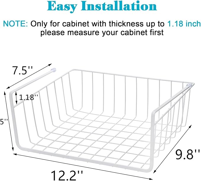 Tebery 4 Pack White Under Shelf Wire Basket Hanging Storage Baskets, Small - Image 2