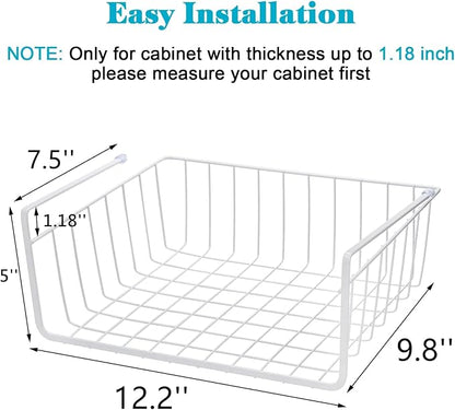 Tebery 4 Pack White Under Shelf Wire Basket Hanging Storage Baskets, Small - Image 2