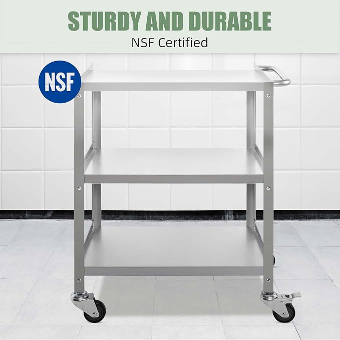 Hally Stainless Steel Utility Cart 3 Tier NSF Commercial Heavy Duty Metal - Image 4
