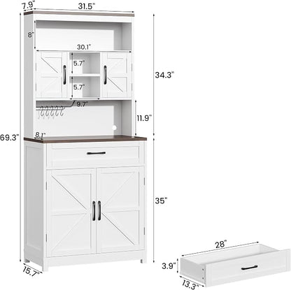 Saudism 70" Tall Farmhouse Kitchen Pantry Cabinet, Wooden Storage Cupboard - Image 2