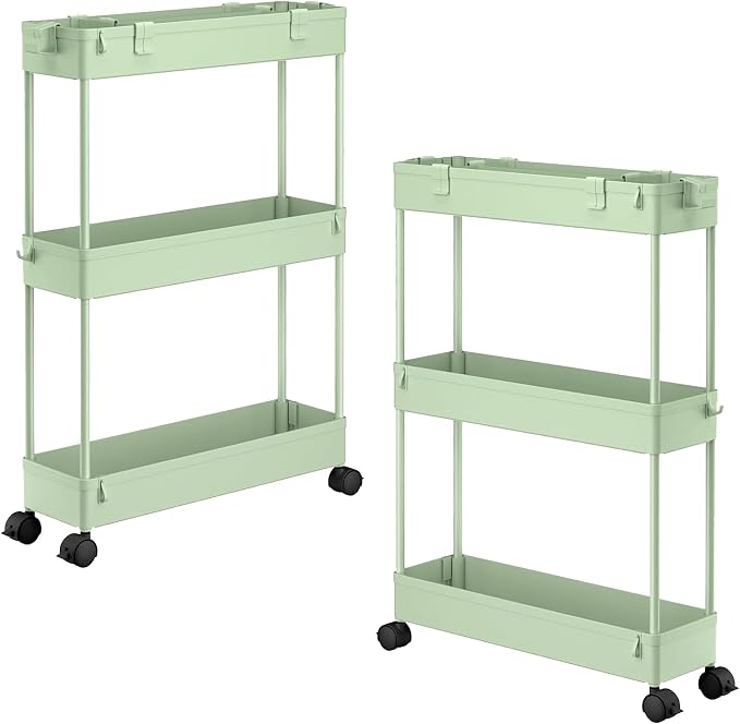 SPACELEAD 2-piece Set Slim Storage Cart 3 Tier, Bathroom Organizer Rolling by Home