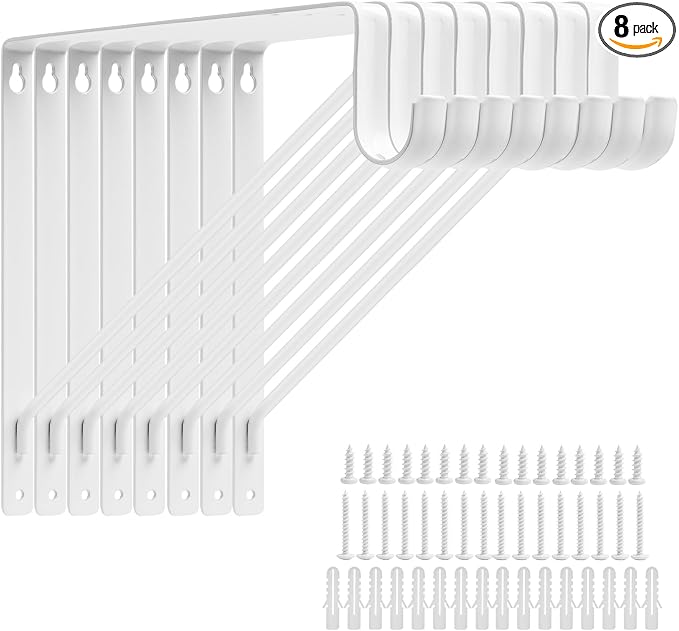 8 Pack Heavy Duty Closet Shelf Rod Brackets 11x11in, Wall Mount Closet Pole by APOCHON