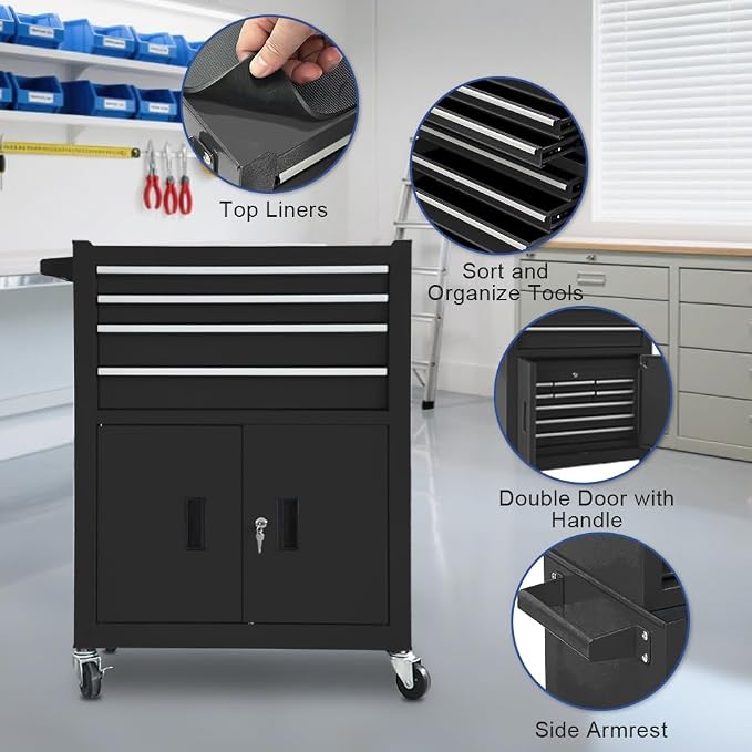 Tool Chest 13-Drawer with Double Door Handle, 2 in 1 Detachable Rolling Tool - Image 6