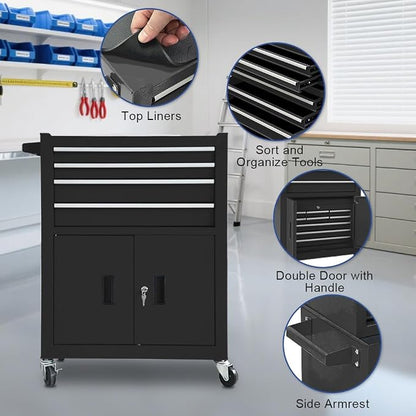 Tool Chest 13-Drawer with Double Door Handle, 2 in 1 Detachable Rolling Tool - Image 6