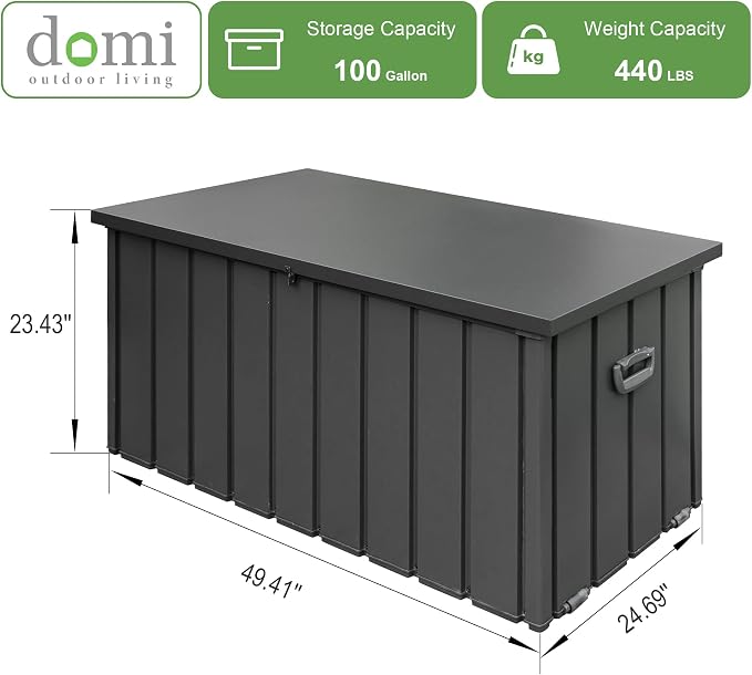 Domi 100 Gallon Deck Box, Outdoor Metal Lockable Storage Cabinet, Waterproof - Image 9