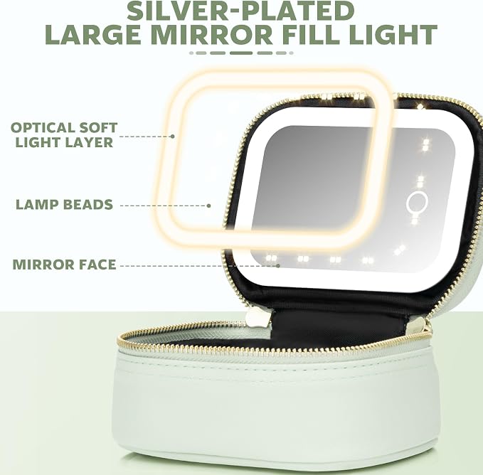 Small Makeup Bag with Led Mirror, Mini Travel Make up Bag 3 Light Modes - Image 4