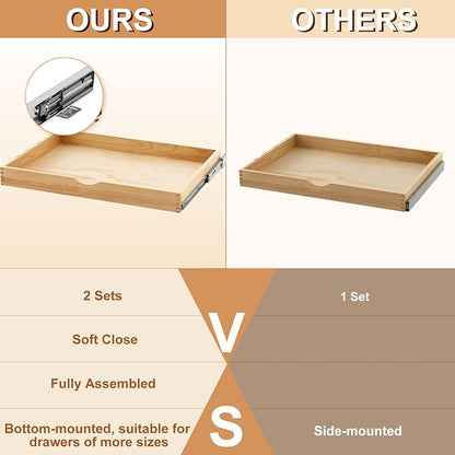 Menkxi 2 Set Pull out Tray Cabinet Organizer Wooden Pull Drawers storage Slide - Image 4