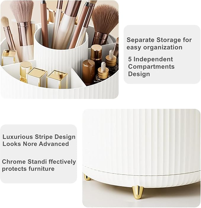 360 Degree Rotating Makeup Brush Holder Organizer Detachable Design 5 Slot Make - Image 3