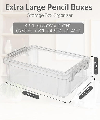 Sooez 6 Pack Extra Large Pencil Box, Plastic Pencil Case Crayon Box | Clear - Image 2