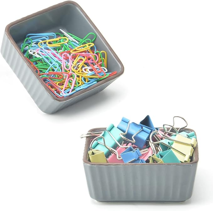 Ceramic Paper Clip Holder 2 PCS Set, Square Paper Clip Dispenser Organizer by MONOSUGO
