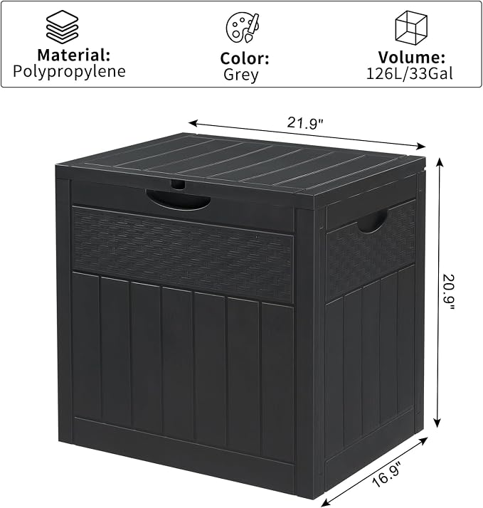 VINGLI 33 Gallon Outdoor Deck Storage, Polypropylene Deck Box - Image 7