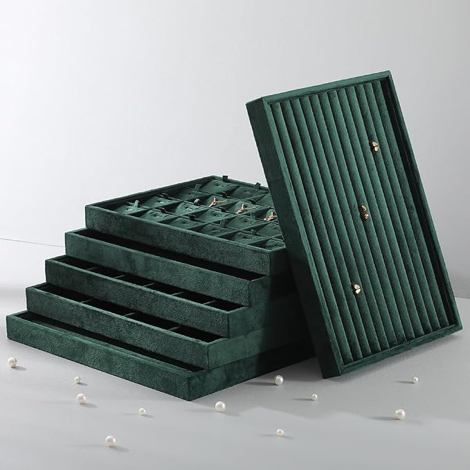 Velvet Ring Display Tray, Stackable Muilt Slot Rings Ear Stud Storage Tray - Image 7