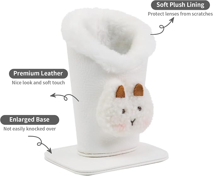 Plush Lined Eyeglasses Holder, Cute Magnetic PU Leather Glasses Stand Case - Image 3
