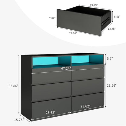 Vipbear 47.2" Black Dresser 6 Drawer - Image 2
