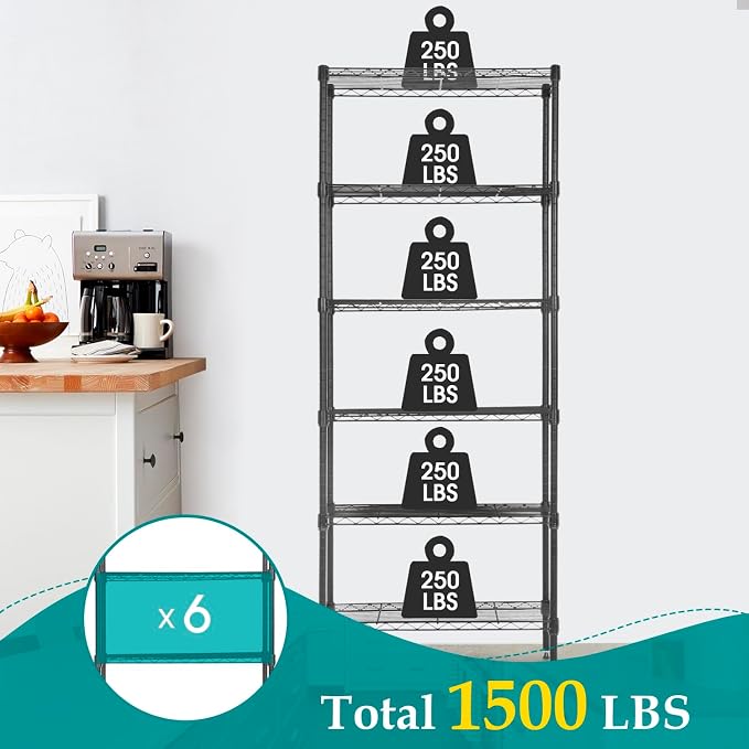 PayLessHere | 6-Tier Wire Shelf | 23"x13"x59" | Black | Adjustable Racks | - Image 8
