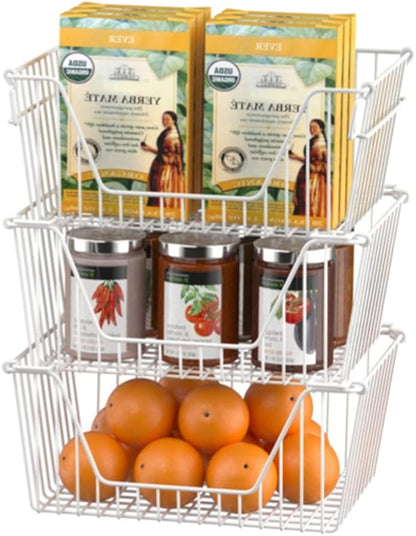 Slideep 14" Large Bin Baskets Stacking Baskets Sturdy Metal Wire Storage - Image 2