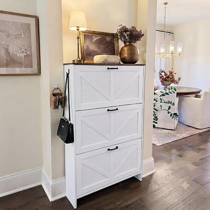 Shoe Cabinet for Entryway, 3 Flip Drawers Shoe Storage Cabinet - Image 8
