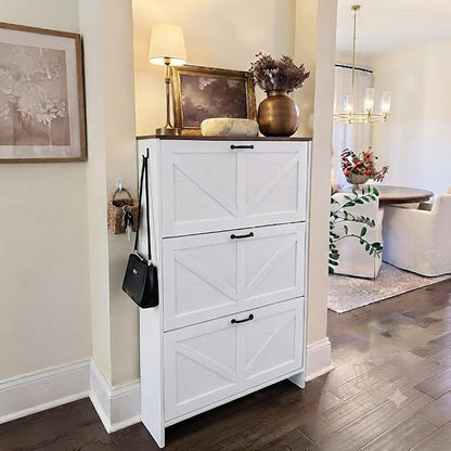 Shoe Cabinet for Entryway, 3 Flip Drawers Shoe Storage Cabinet - Image 8