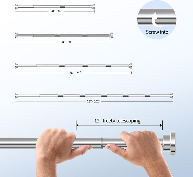 Mcrbeay Shower Curtain Rod, Non Slip Adjustable 28-102 inch No Drilling Shower - Image 5