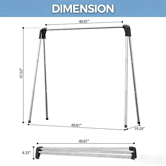 APEXCHASER 55 Inch Clothes Drying Rack Foldable, Stainless Steel Laundry Drying - Image 2
