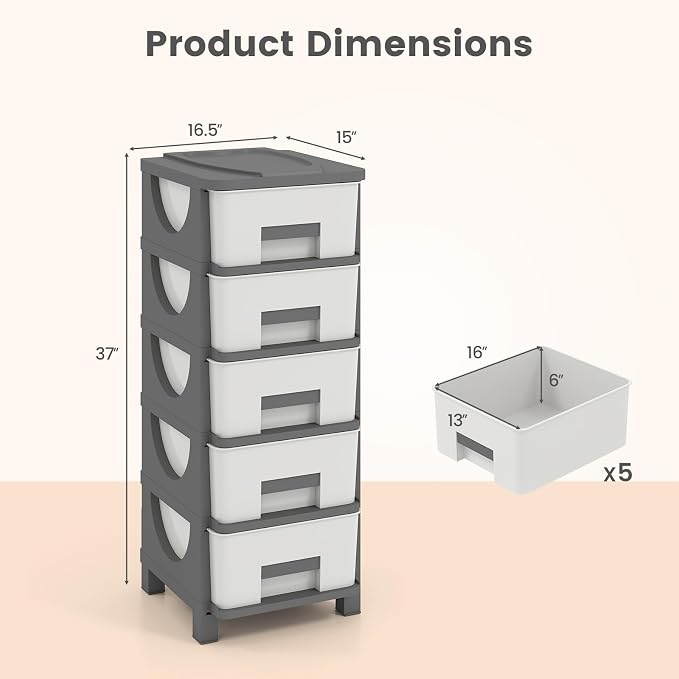 Giantex 5-Drawer Storage Organizer, Plastic Storage Tower - Image 3