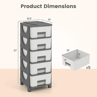 Giantex 5-Drawer Storage Organizer, Plastic Storage Tower - Image 3