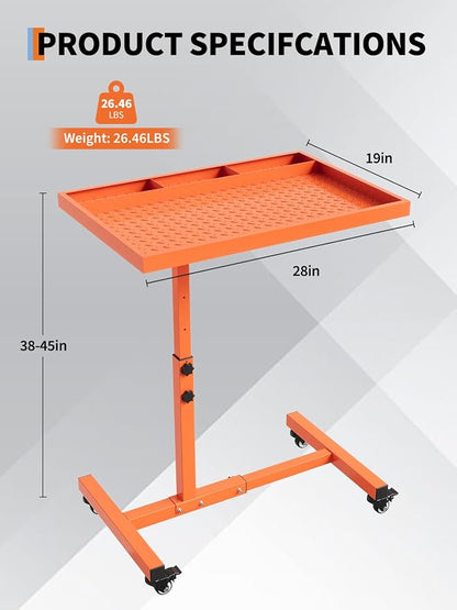 Rolling Tool Tray on Wheels, 220LBS Capacity Steel Mobile Work Table, - Image 7