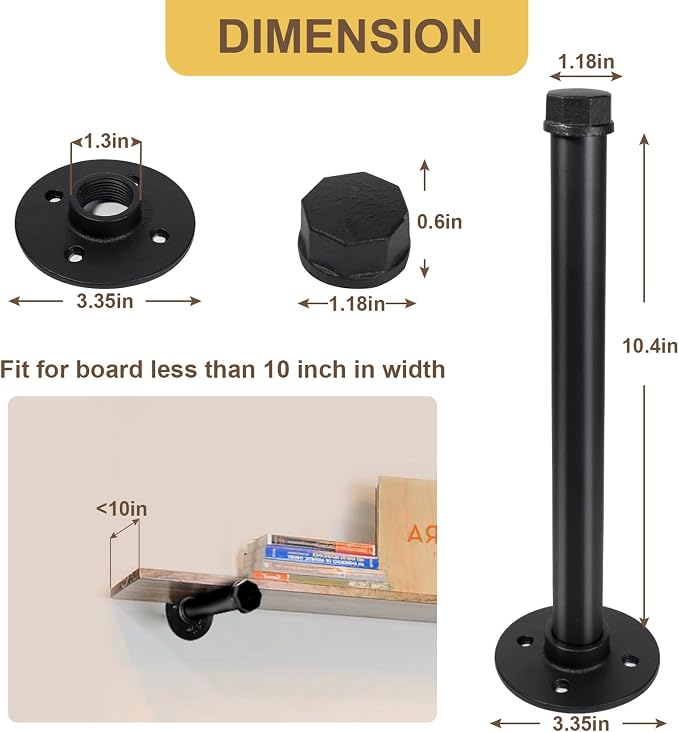 Pintuson 6 Pcs Industrial Pipe Clothes Bar 10 Inch - Image 2