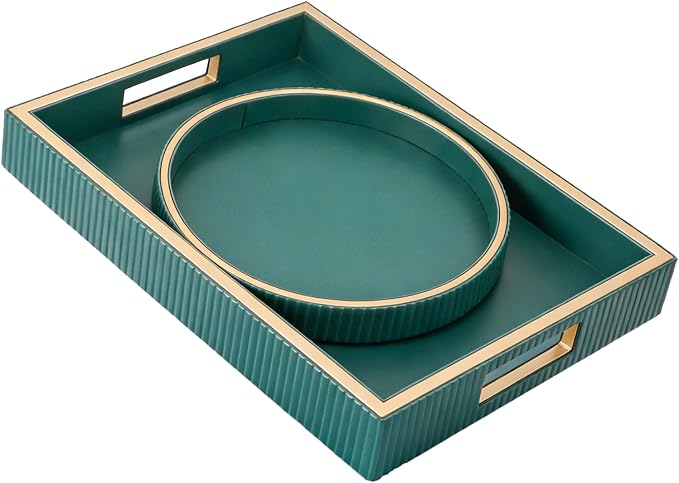 SANZIE Leather Tray Desktop Storage Organizer Premium Serving Trays Decorative by SANZIE