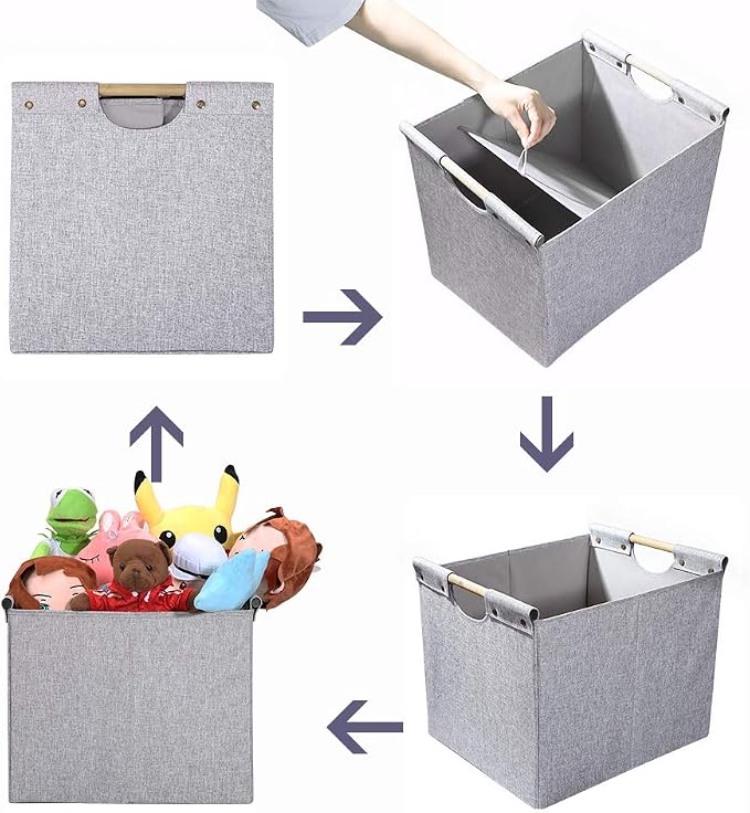 HOONEX Large Foldable Storage Bins, Linen Fabric, 2 Pack, - Image 6