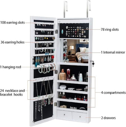 8 LEDs Mirror Jewelry Armoire, Wall Mounted Jewelry Cabinet - Image 5