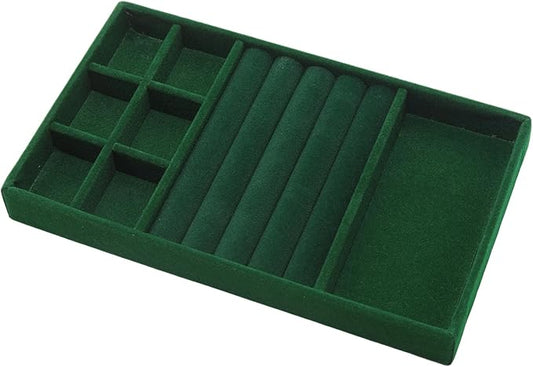 Velvet Jewelry Organizer Tray, Dark Green 3-in-1 | Stackable Jewelry Storage by Unknown