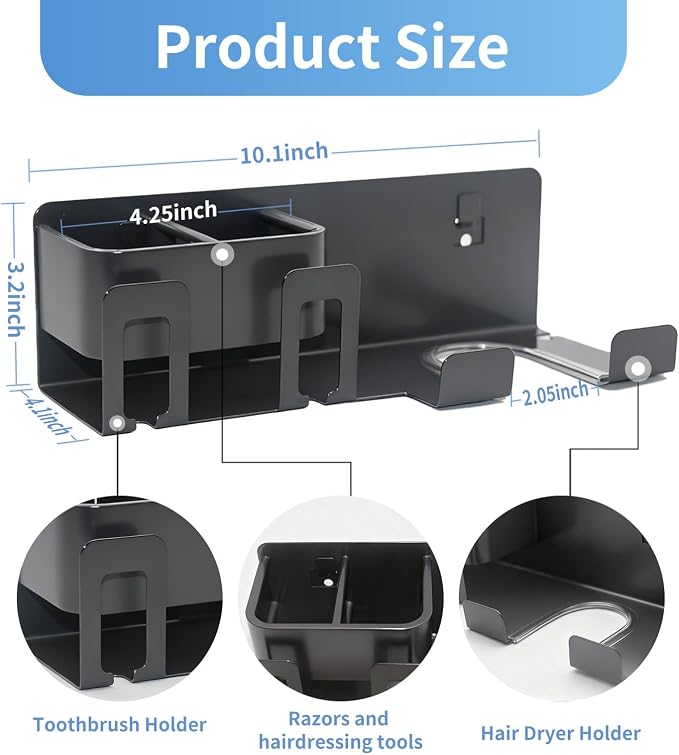 Hair Dryer Holder Wall Mounted Adhesive/Drilling, Hair Dryer Storage Organizer - Image 3