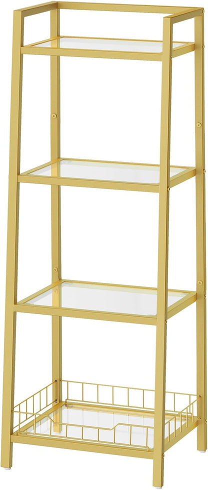 HOOBRO Gold Glass Shelf Stand, 4 Tier Standing Shelf Unit, Bathroom Organizer by HOOBRO