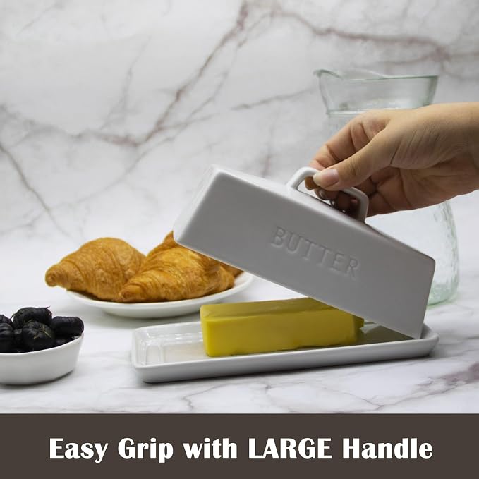 Ceramic Butter Dish With Lid for Countertop, Covered Butter Holder With Lid - Image 4