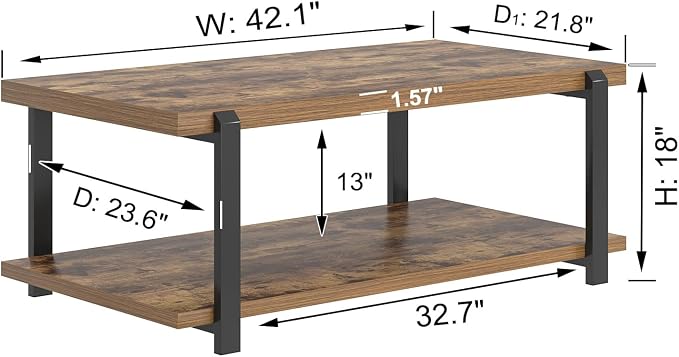 FOLUBAN Modern Coffee Table, Rustic Wood Center Table - Image 2